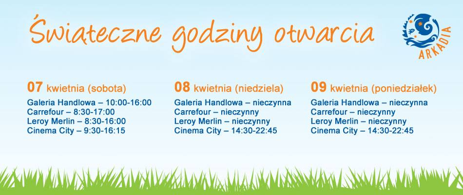 Świąteczne Godziny Otwarcia CH Arkadia